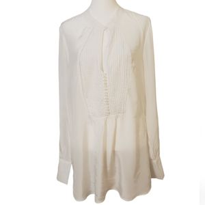 Free People Bright White Tunic Blouse Neck Mandarin Collar  Size M